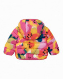 Pink padded jacket for girls with floral print and hood