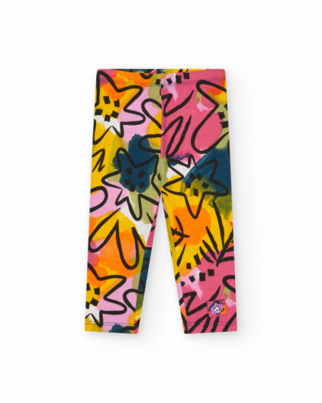 Floral leggings for girls in pink, yellow, and green tones