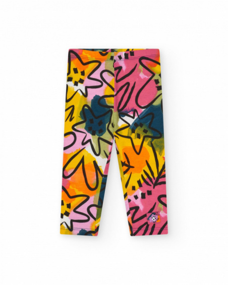 Floral leggings for girls in pink, yellow, and green tones