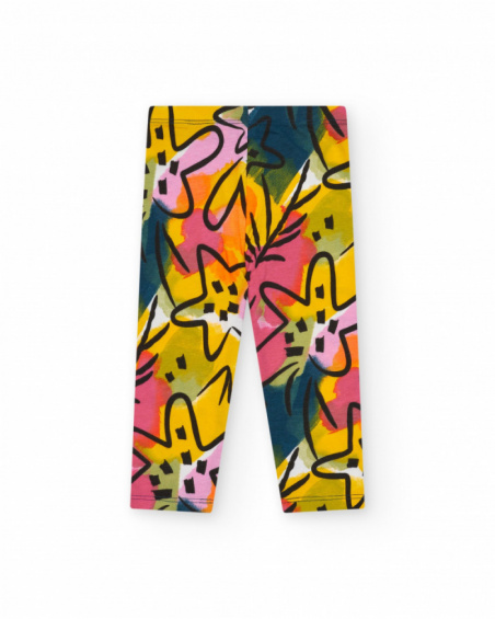 Floral leggings for girls in pink, yellow, and green tones