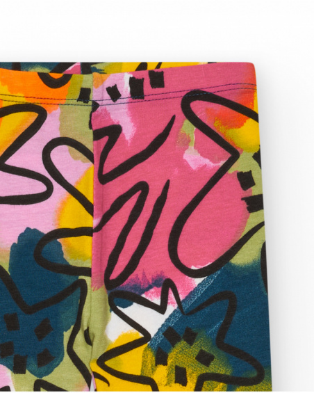 Floral leggings for girls in pink, yellow, and green tones