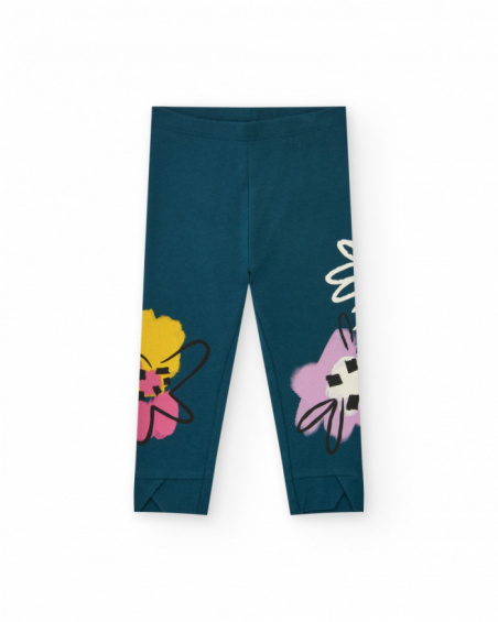 Green leggings for girls with print and elastic waistband