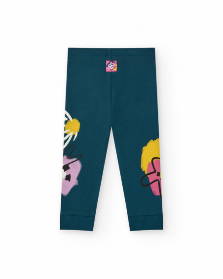 Green leggings for girls with print and elastic waistband