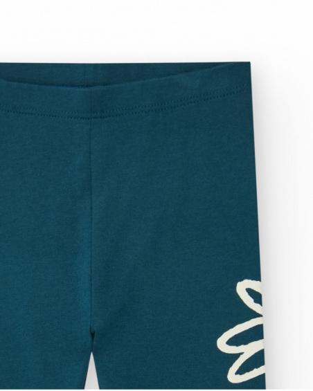 Green leggings for girls with print and elastic waistband