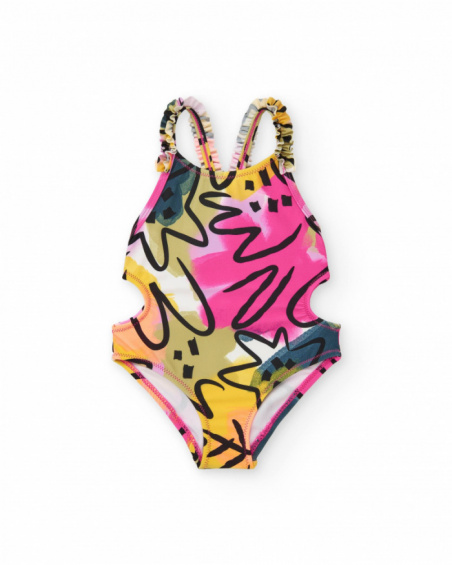 Pink swimsuit for girls with side cutouts