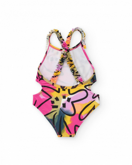 Pink swimsuit for girls with side cutouts