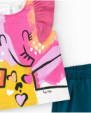 Girls' outfit with elephant T-shirt and blue shorts