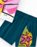 Girls' outfit with elephant T-shirt and blue shorts