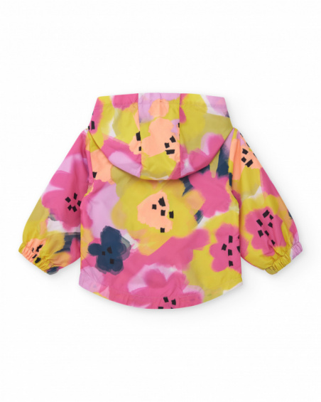 Floral windbreaker for girls in pink, yellow, and blue