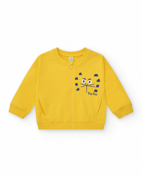 Yellow fleece sweatshirt for boys with round neckline and ribbed finishes