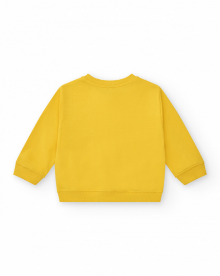 Yellow fleece sweatshirt for boys with round neckline and ribbed finishes