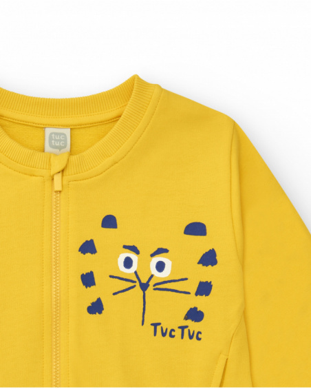 Yellow fleece sweatshirt for boys with round neckline and ribbed finishes