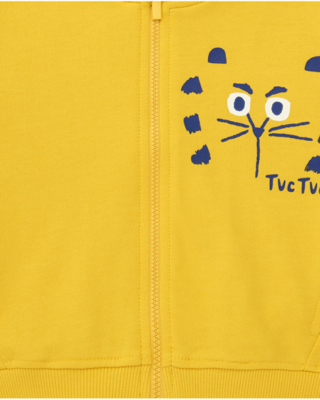 Yellow fleece sweatshirt for boys with round neckline and ribbed finishes