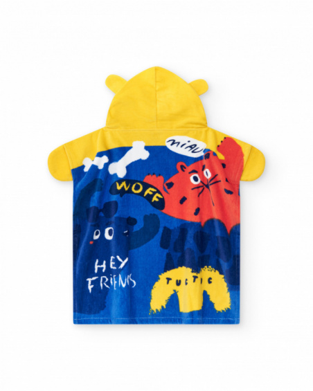 Blue and yellow poncho towel for boys with hood and ears