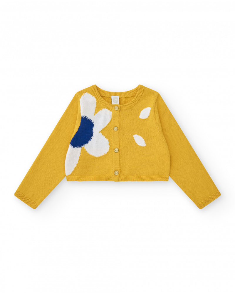 Yellow jacket for girls with floral print