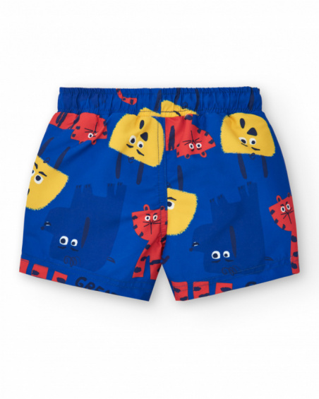 Blue swim bermuda shorts for boys with animals and adjustable waistband