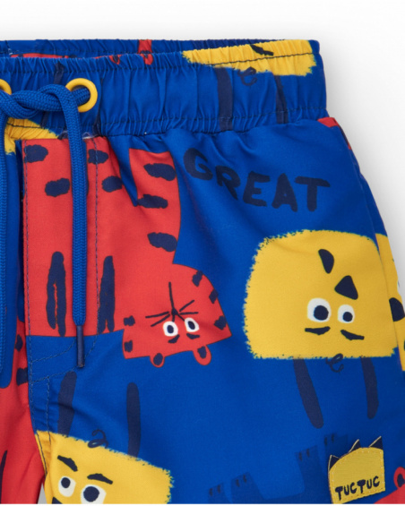 Blue swim bermuda shorts for boys with animals and adjustable waistband