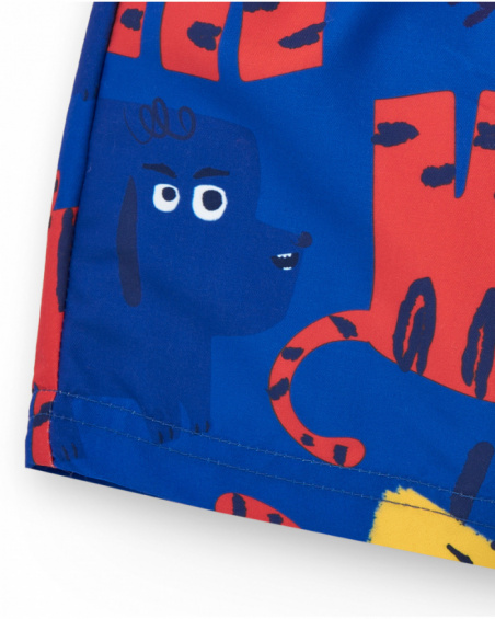 Blue swim bermuda shorts for boys with animals and adjustable waistband