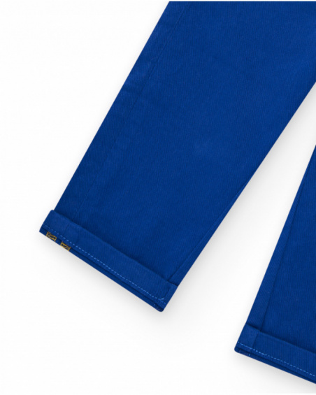 Blue pants for boys with pockets and yellow stitching