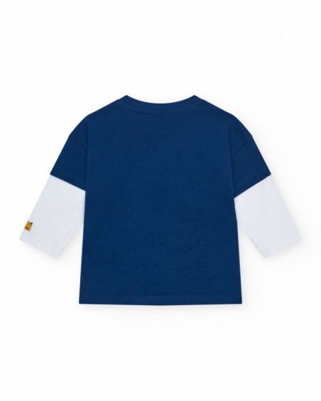 Navy blue T-shirt for boys with white sleeves and patch