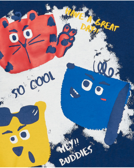 Navy blue T-shirt for boys with white sleeves and patch