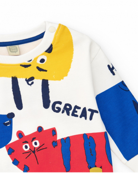 White sweatshirt for boys with animal print