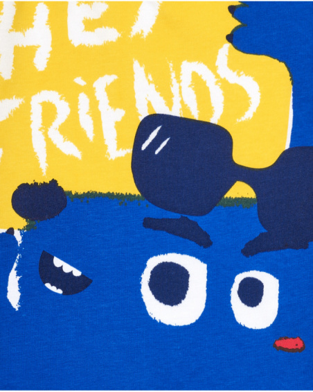 White and yellow T-shirt for boys with message "Hey Friends" White and yellow T-shirt for boys with message "Hey Friends"