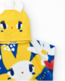 Blue poncho towel for girls with flowers and yellow hood
