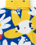 Blue poncho towel for girls with flowers and yellow hood