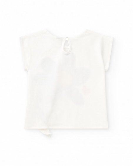 White T-shirt for girls with blue flower and hearts