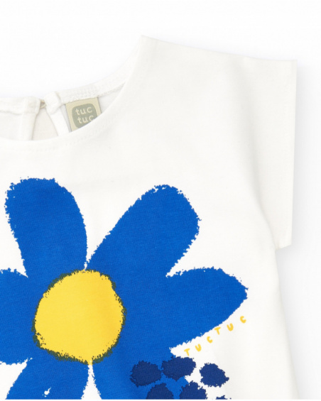 White T-shirt for girls with blue flower and hearts