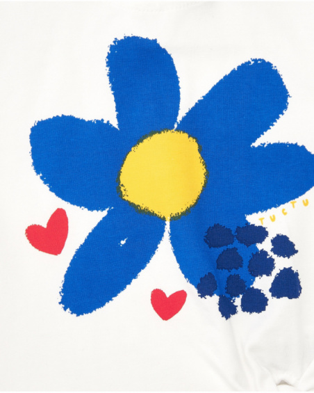 White T-shirt for girls with blue flower and hearts
