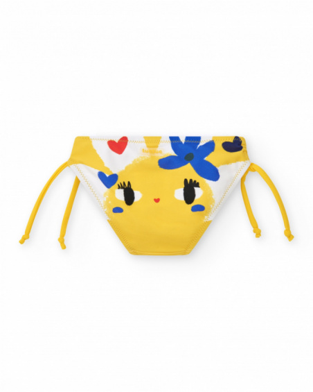 Yellow swim panties for girls with flowers and adjustable bows