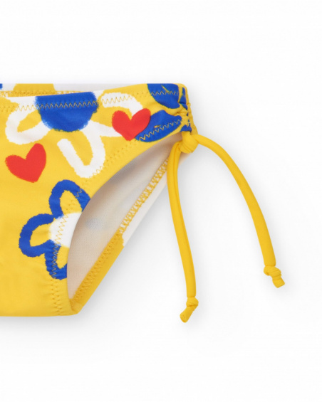Yellow swim panties for girls with flowers and adjustable bows