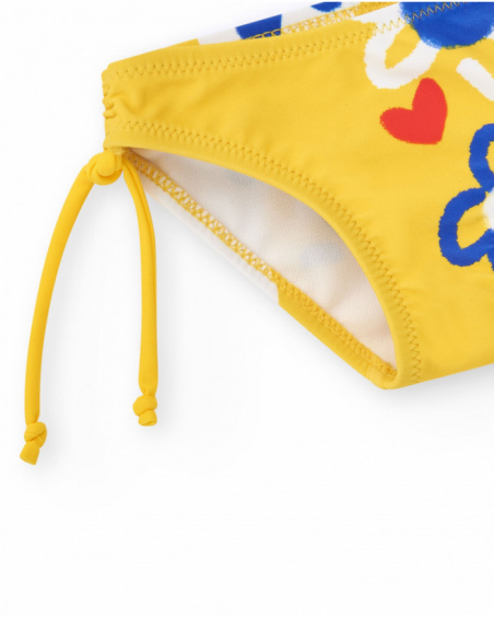 Yellow swim panties for girls with flowers and adjustable bows