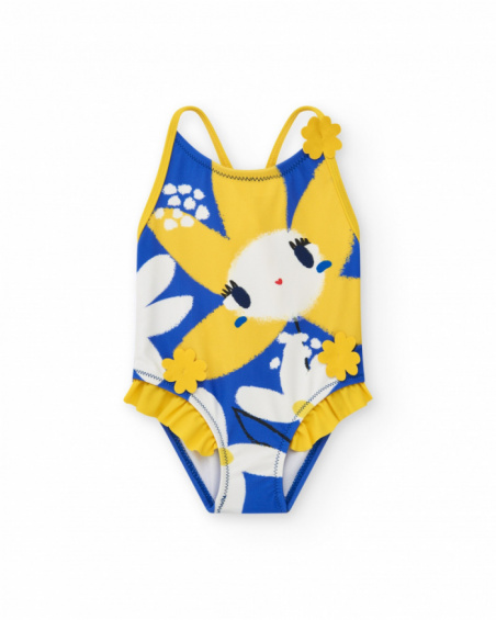 Yellow swimsuit for girls with flowers and 3D details