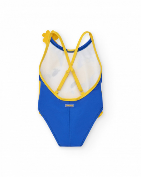 Yellow swimsuit for girls with flowers and 3D details