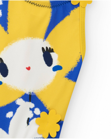 Yellow swimsuit for girls with flowers and 3D details