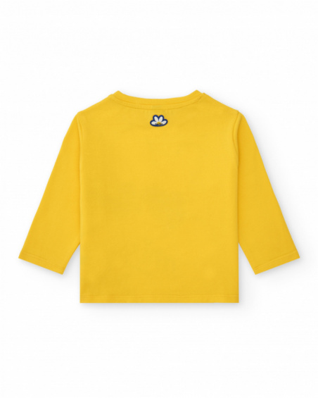 Yellow long-sleeved T-shirt for girls with flower print