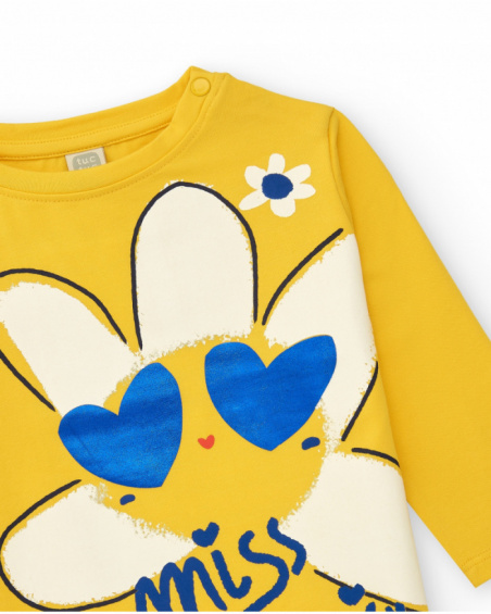 Yellow long-sleeved T-shirt for girls with flower print