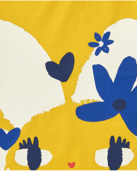 Yellow T-shirt for girls with flowers and open sleeves