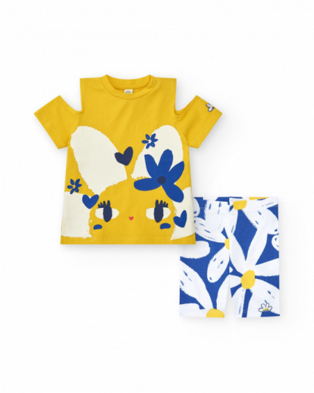 Girls' outfit with floral T-shirt and cycling leggings