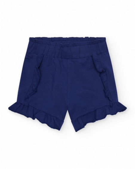 Blue shorts for girls with ruffles and elastic waistband