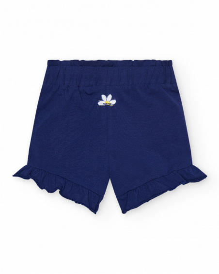 Blue shorts for girls with ruffles and elastic waistband