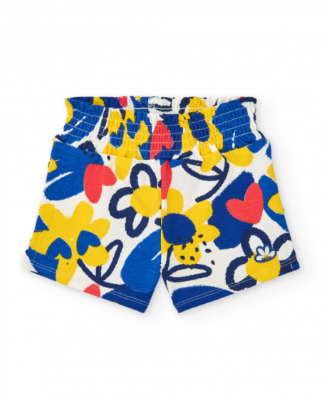 White shorts for girls with flowers and elastic waistband