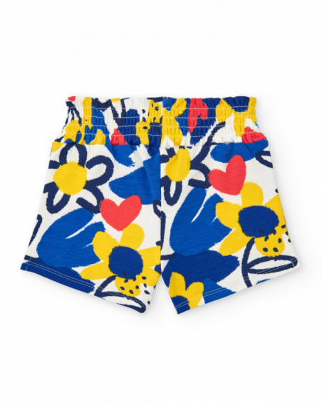 White shorts for girls with flowers and elastic waistband