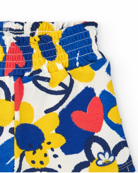 White shorts for girls with flowers and elastic waistband