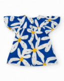 Blue flat dress for girls with ruffles and floral print