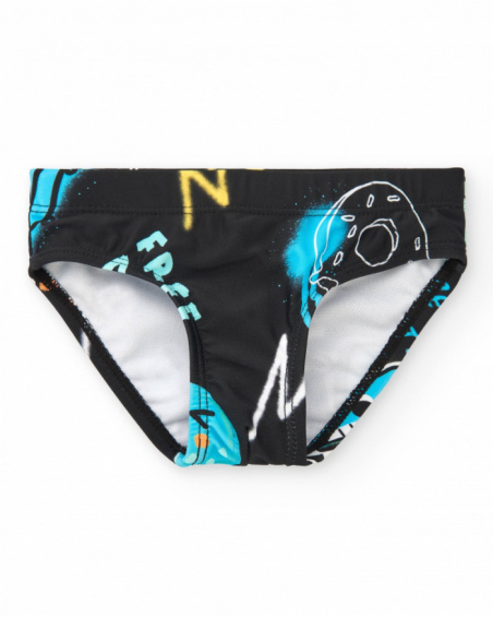 Black swim panties for boys with colorful print