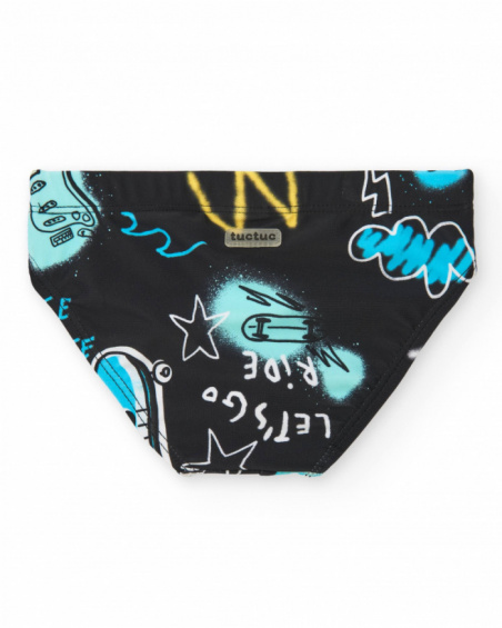 Black swim panties for boys with colorful print
